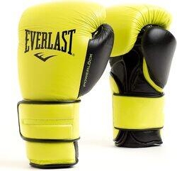 Everlast Powerlock2 Pro Hook & Loop Leather Boxing Training Gloves, Neon Yellow