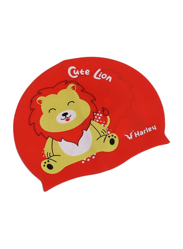 

Harley Fitness Cute Lion Vibrant Printed Kids Swimming Cap, Red