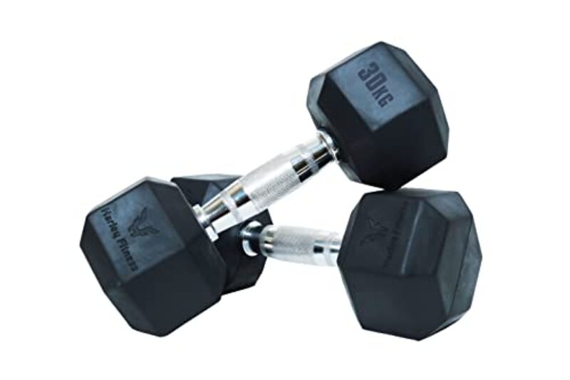 Harley Fitness Stainless Steel Rubber Coated Hexagon Dumbbells, 30 KG, Black