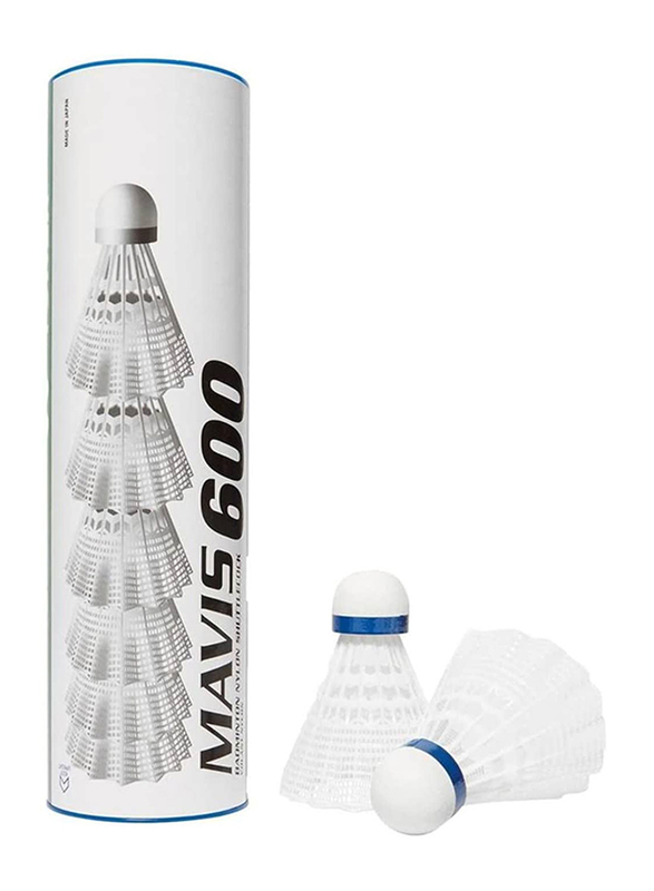 Yonex Mavis 600 Middle Shuttle Cock, 6 Pieces, White