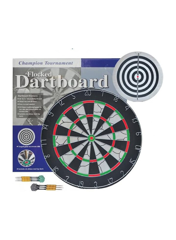 

Harley Fitness Flocked Dartboard with 6 Darts, Multicolour