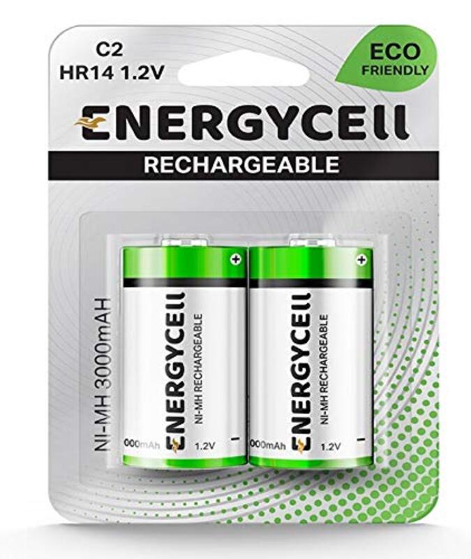 Energycell C Size 3000Mah 1.2V Rechargeable Batteries, Pack Of 2, Green