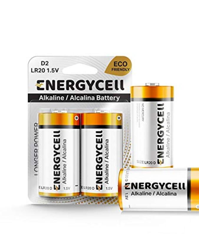 Energycell D Size 1.5V Alkaline Batteries, Pack Of 2, Silver