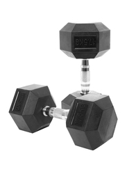 Harley Fitness Rubber Coated Fixed Hex Dumbbell Set, 2 x 17.5KG, Black/Silver