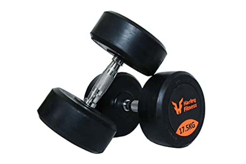 Harley Fitness Stainless Steel Rubber Coated Round Dumbbells, 17.5 KG, Black