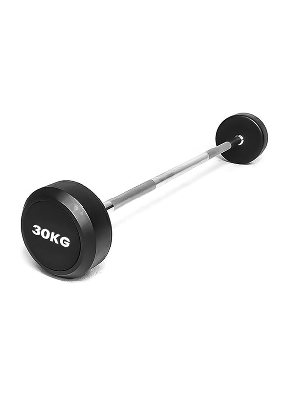 

Harley Fitness Fixed Barbell Pre Weighted Straight Steel Bar with TPU Weights, 30 KG, Black/Silver