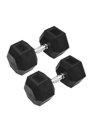 Harley Fitness Rubber Coated Fixed Hex Dumbbell Set, 2 x 25KG, Black/Silver