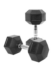 Harley Fitness Rubber Coated Fixed Hex Dumbbell Set, 2 x 20KG, Black/Silver