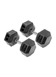 Harley Fitness Rubber Coated Fixed Hex Dumbbell Set, 2 x 27.5KG, Black/Silver