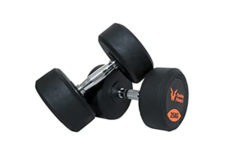 Harley Fitness Stainless Steel Rubber Coated Round Dumbbells, 25 KG, Black