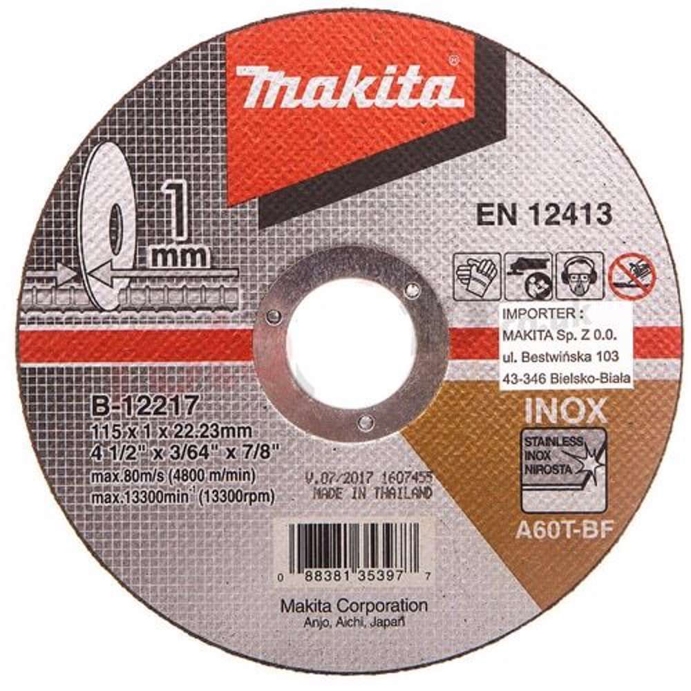 

Makita Inox Thin Cut Off Wheel 115x1x22.2mm B12217