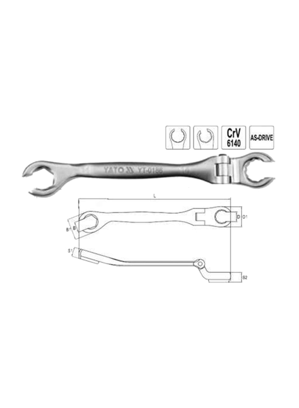 Yato 8mm Flexible Flare Nut Wrench, YT-0180, Silver