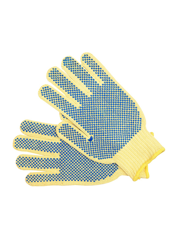 Yato Cut Resistant Working Gloves with Dots on Header Card, YT-7476, Cream/Blue, 10 inch