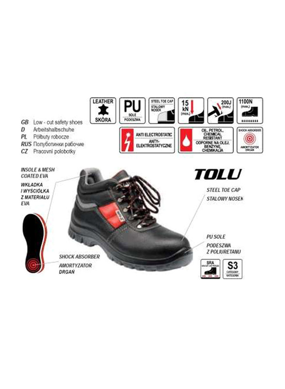 Yato Tolu S3 Middle-Cut Safety Shoes with Lining, YT-80794, Black, 39
