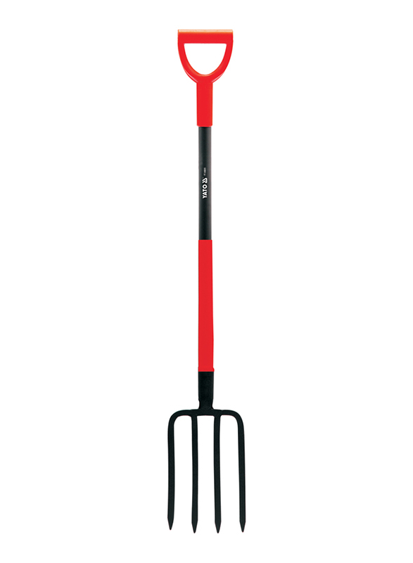 Yato Digging Fork Shovel with 300mm Long D-Handle, YT-86805, Red/Black