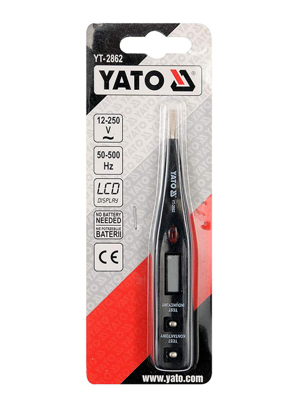 Yato Cordless Digital Voltage Tester 130mm 12-250V with LCD Display, YT-2862, Silver/Black