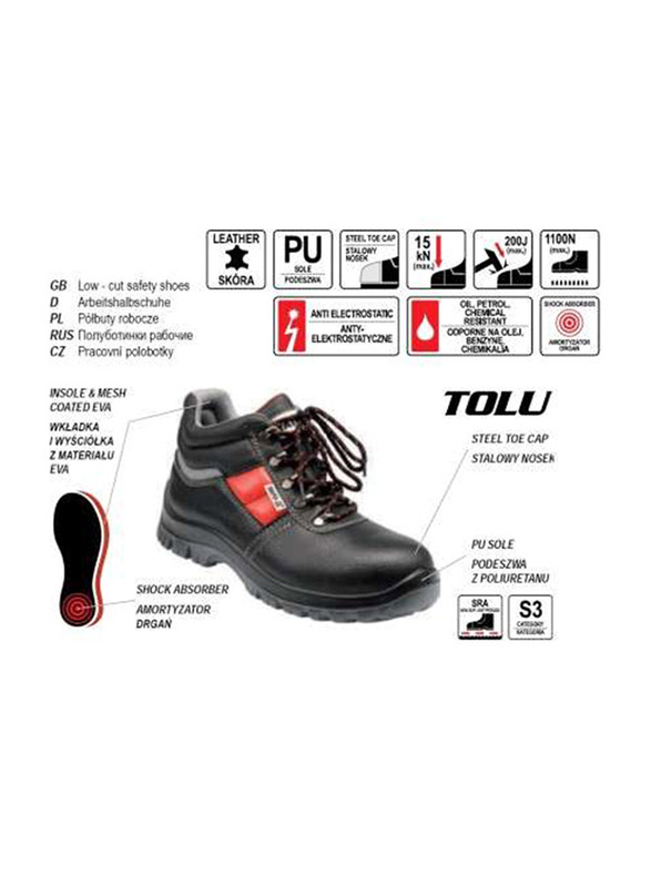 Yato Tolu S3 Middle-Cut Safety Shoes with Lining, YT-80798, Black, 43