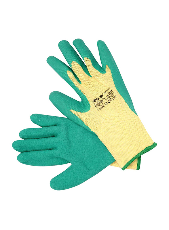 Yato 99462 Cotton/Latex Working Gloves on Header Card, YT-7471, Green/Beige, 10 inch