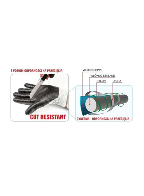 Yato Cut Resistant PE/Nitrylit Working Gloves on Header Card, YT-7477, Black/Grey, 10 inch