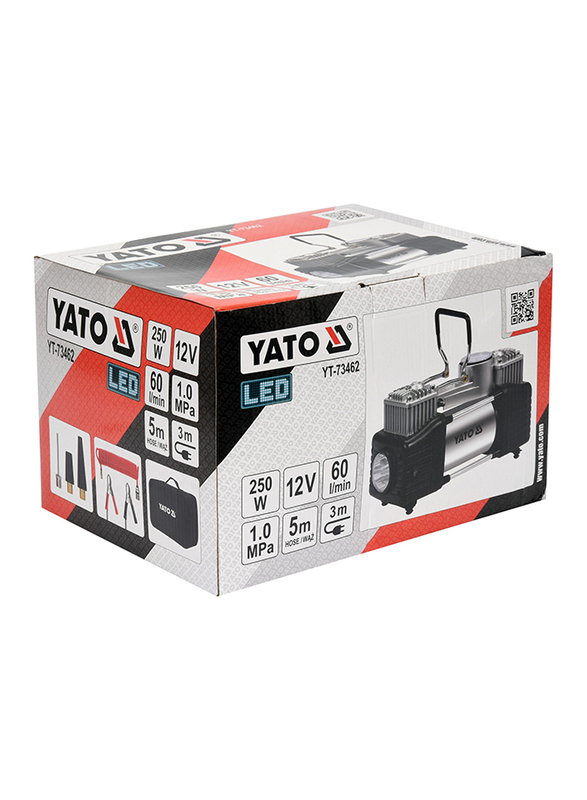 Yato Car Air Compressor with LED Lamp, 250W, 12V, YT-73462, Silver/Black
