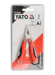 Yato Multi-Tool with 9-Piece Stainless Steel Head and Aluminium Handle, YT-76040, Red/Silver/Black