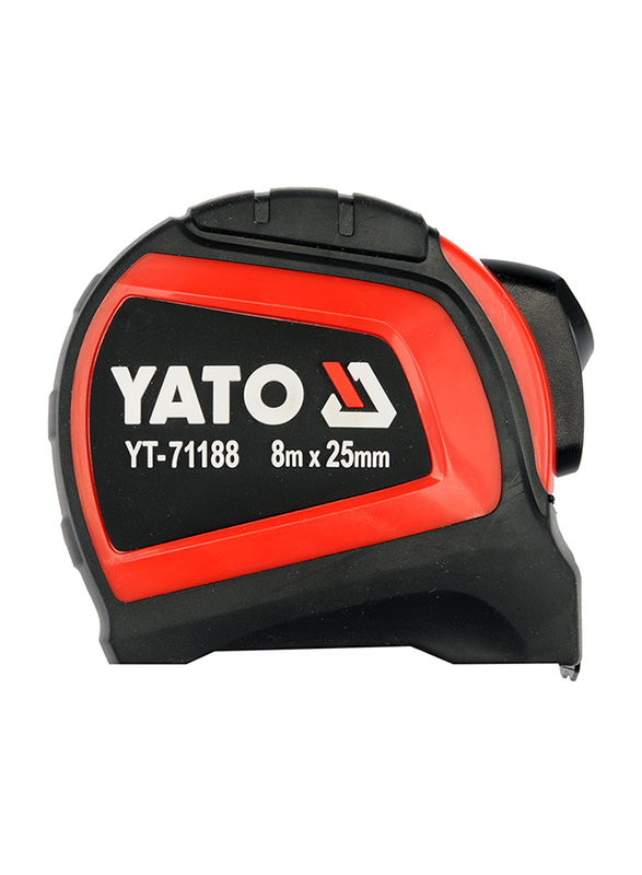 Yato 8 Meter x 25mm Double Blister Card Grade II Measuring Tape, YT-71188, Black/Red