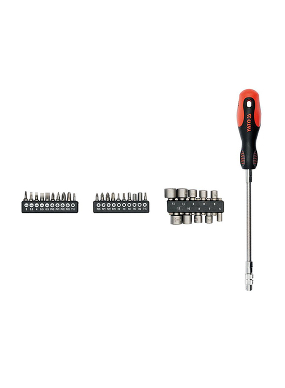 Yato 31-Piece Flexible Double Blister Bits with Screwdriver Set, YT-2780, Red/Black/Silver