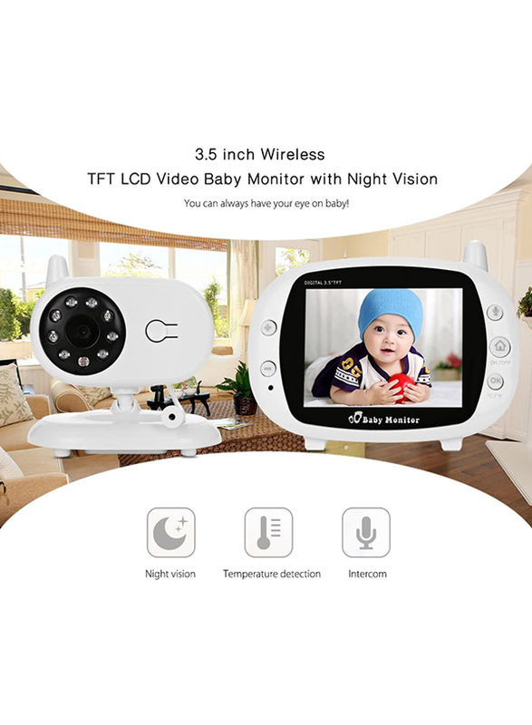 3.5 inch Wireless Night Vision TFT LCD Video Baby Monitor with 2-way Audio Infant Baby Camera Digital Video Nanny Babysitter, White