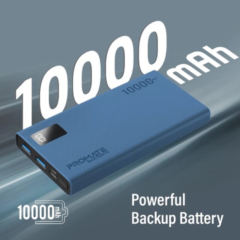 Promate 10000mAh Compact Smart Charging Power Bank with Dual