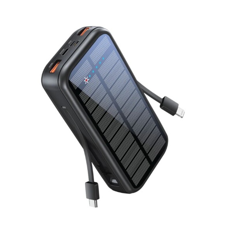 Promate 20000mAh Solar Power Bank with Built-in USB-C & Lightning Cables