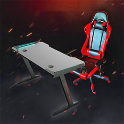 Gaming Z Shaped Large Desk for PC Computer with RGB LED Lights, Black