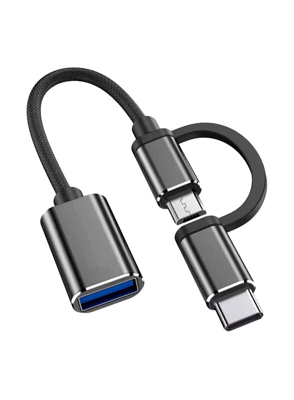 

Unbranded GS02 2-in-1 OTG USB 3.0 Super Fast Data Transmission Adapter, USB Type A Female to Micro USB or USB Type-C for Smartphones/Tablets, Black
