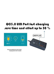 Digitplus Quick Charge 3.0 3-Way Anti-Static Power Strip with 3 Meters Cable, Black