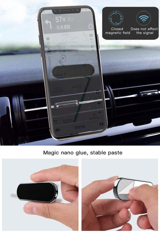 C83 Magnetic Car Mobile Phone Holder with Two Units Metal Sheets, Grey/Silver