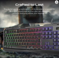 Ergonomic Backlit Wired Gaming Keyboard  Rainbow Backlight  6 key Anti Ghosting   Quite Keys  Flexible Anti Snap Cable