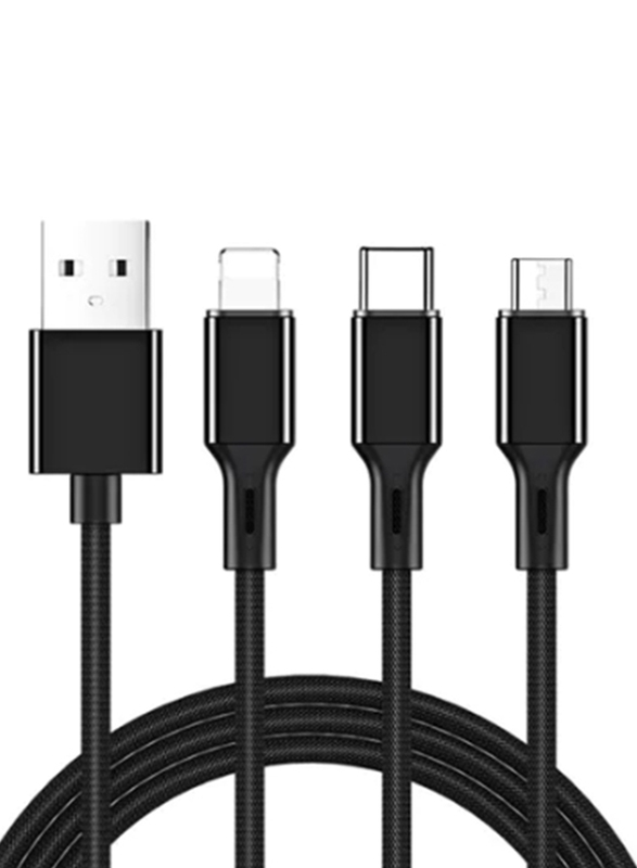 Joy Room 1.2-Meter Prime Series 3-in-1 Cable, Fast Charging USB Type A Male to Micro-B USB/USB Type-C/Lightning for Smartphones/Tablets, Black
