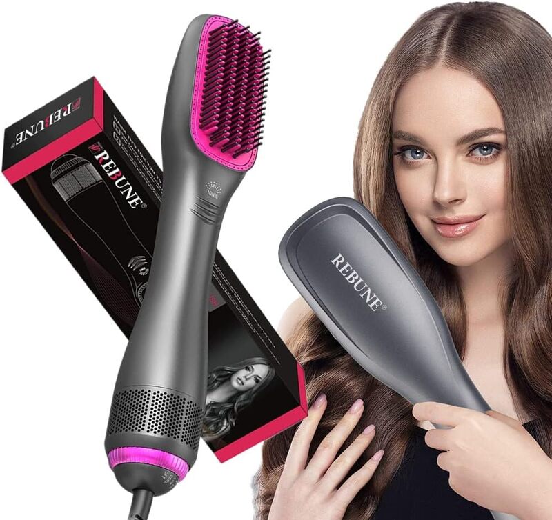 REBUNE RE KLD806 1200W Hair Dryer Brush Salon  Home 3 In 1 Hot Air Styler Straightening  Curling Fast Heating Hair Styler Comb Brush Strong Wind Hair Blow Dryer