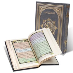 The Holy Qur’an with the Ottoman drawing, with the narration of Hafs on the authority of Asim, indexed in gray velvet with gold, with the substantive division of the Noble Qur’an 14/20