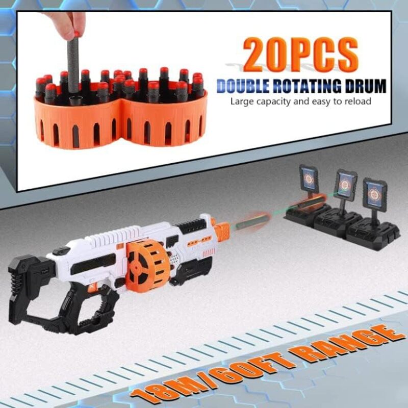 Electric Motorized Dart Gun, 20-Dart Double Rotating Drum Toy Foam Blaster for Boys 8-12+, Cool Dart Blaster with 100 Foam Darts Compatible with Primary Brand, Christmas Eve Gifts for Kids.