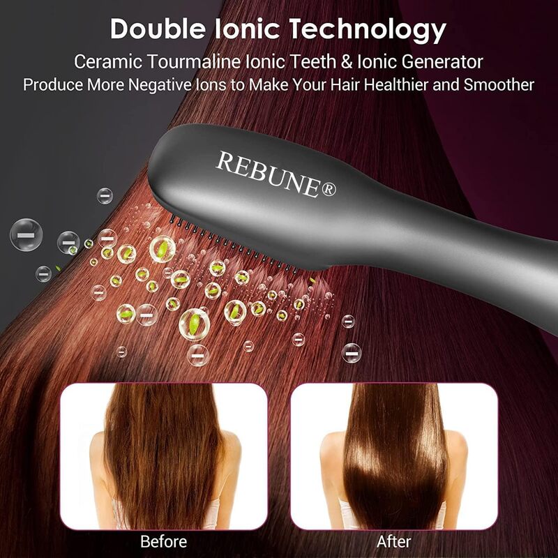 REBUNE RE KLD806 1200W Hair Dryer Brush Salon  Home 3 In 1 Hot Air Styler Straightening  Curling Fast Heating Hair Styler Comb Brush Strong Wind Hair Blow Dryer