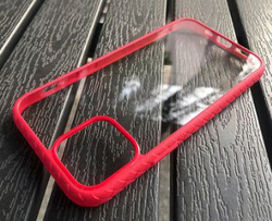 MorePro Apple iPhone 12 Weave Pattern Bumper Backplane Mobile Phone Case Cover, Red/Clear