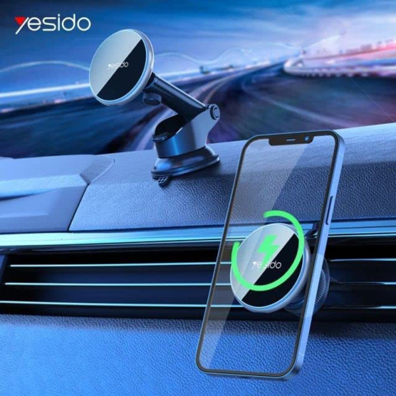 360 Degree 15W Magnetic Car Phone Holder & Wireless Charger, Black