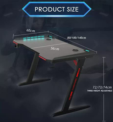 Gaming Z Shaped Large Desk for PC Computer with RGB LED Lights, Black