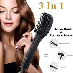 REBUNE AB002 Hot Air Styler Hair Straightener Brush Negative Ion Heated Straightening Brush For Smooth Frizz Free Hair Black.