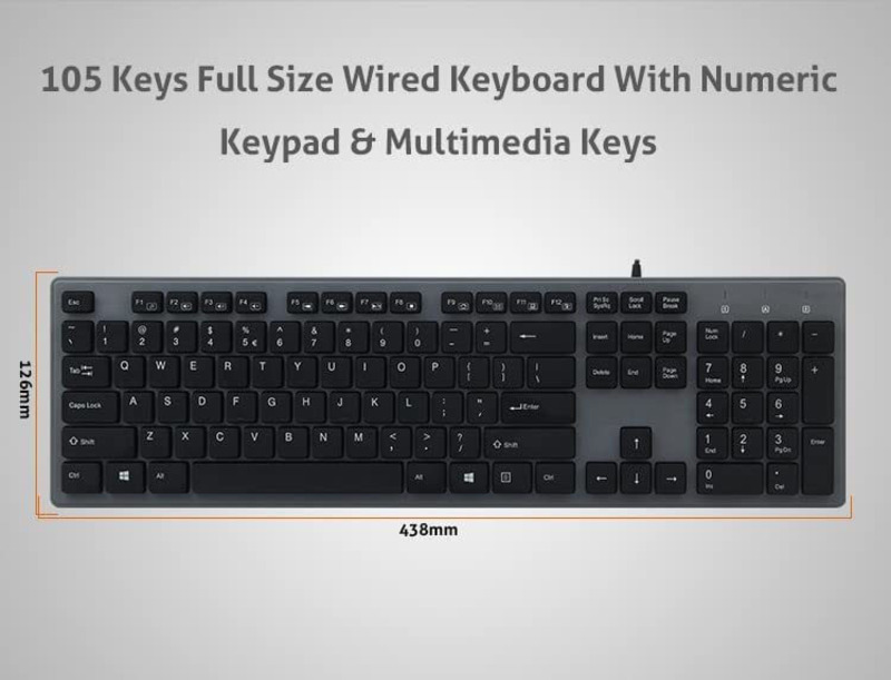 Wired English Keyboard with Numeric Keypad & Multimedia Keys, Black