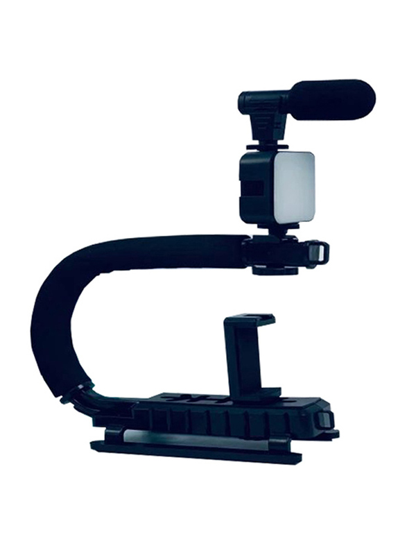 AY49U Professional Camera Stabilizer Handheld Gimbel with Mic & Flash, Black