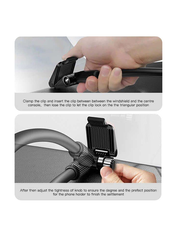 360 Degree Arm Adjustable Car Phone Holder, Black