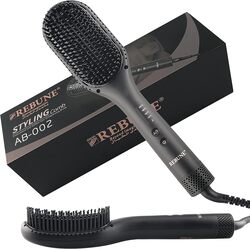 REBUNE AB002 Hot Air Styler Hair Straightener Brush Negative Ion Heated Straightening Brush For Smooth Frizz Free Hair Black.