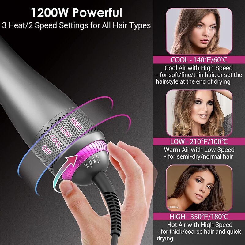 REBUNE RE KLD806 1200W Hair Dryer Brush Salon  Home 3 In 1 Hot Air Styler Straightening  Curling Fast Heating Hair Styler Comb Brush Strong Wind Hair Blow Dryer