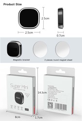 C81 Super Mini Magnetic Dashboard Mobile Phone Car Holder, Black/Silver